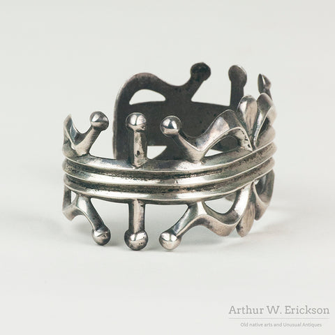 Unusual Navajo Sandcast Silver Bracelet