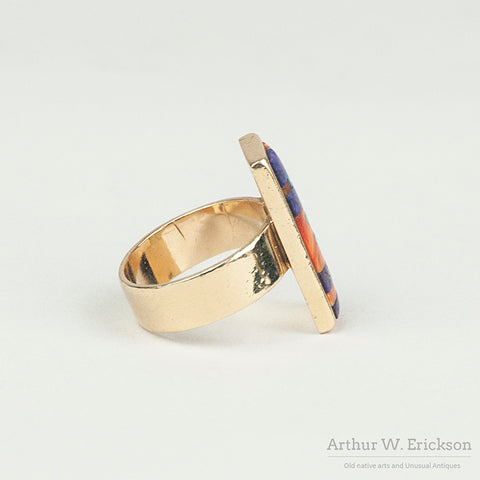 Fine Mosaic Inlay and Gold Ring and Cuff Set by Alan Wallace