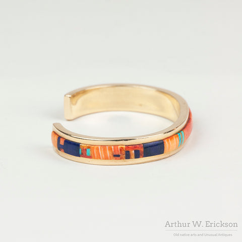 Fine Mosaic Inlay and Gold Ring and Cuff Set by Alan Wallace