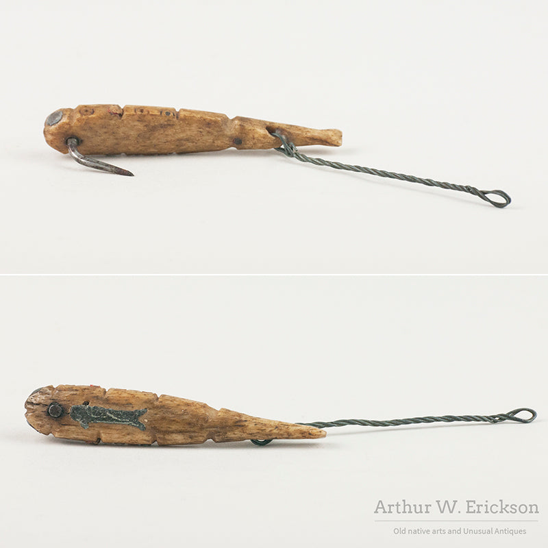 Unusual Inuit Bone Fishing Lure with Circle & Dot Motif & Lead Inlays Unusual Inuit Bone Fishing Lure with Circle & Dot Motif & Lead Inlays