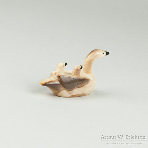 Ivory Goose With Two Goslings by Hubert Kokuluk