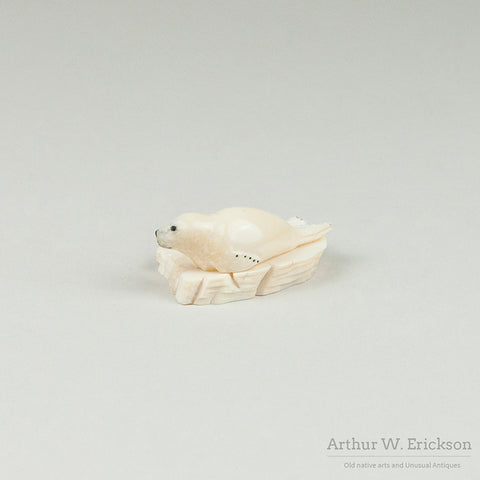 Bryan Kulik Inuit Ivory Carving of Two Seals on a Mount