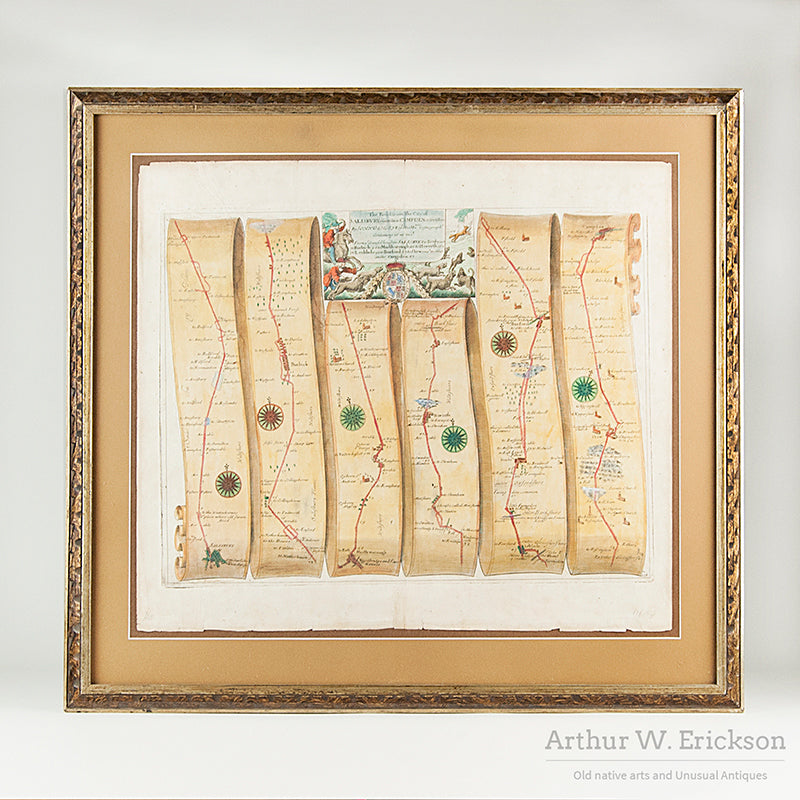 1675 Strip Map of the  road from Salisbury to Campden, England, Framed