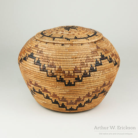 Canadian Salish Full Imbricated Lidded Globular Basket