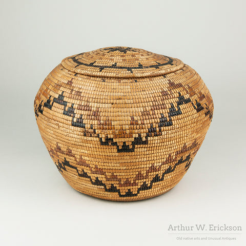 Canadian Salish Full Imbricated Lidded Globular Basket