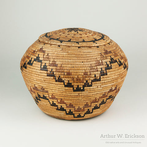 Canadian Salish Full Imbricated Lidded Globular Basket