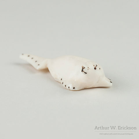 Inuit Carved Walrus Ivory Seal by Tupkok