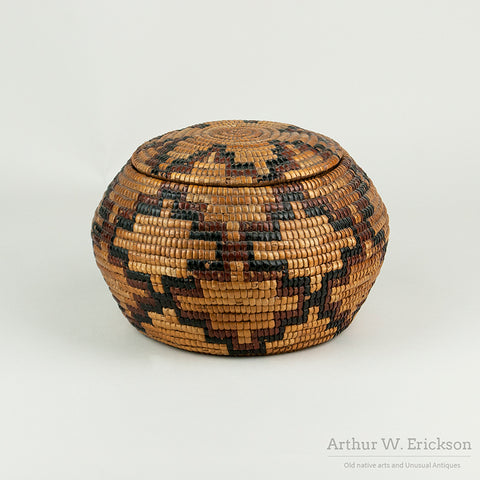 Older Globular Canadian Salish Lidded Basket