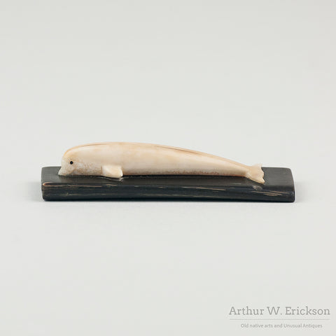 Small Inuit Walrus Ivory Carving of a Bowhead Whale