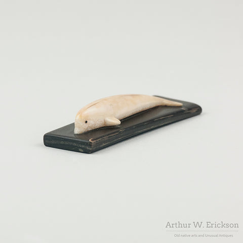 Small Inuit Walrus Ivory Carving of a Bowhead Whale