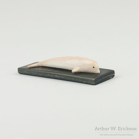 Small Inuit Walrus Ivory Carving of a Bowhead Whale