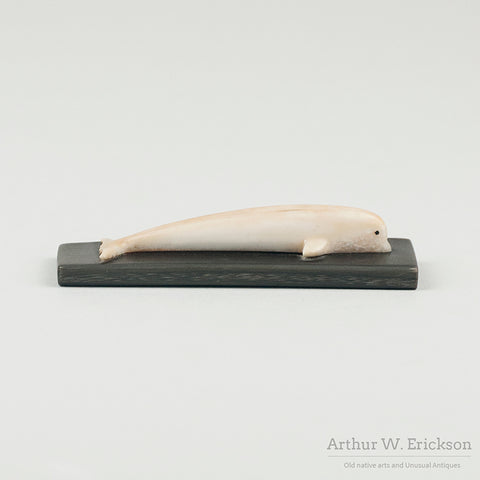 Small Inuit Walrus Ivory Carving of a Bowhead Whale