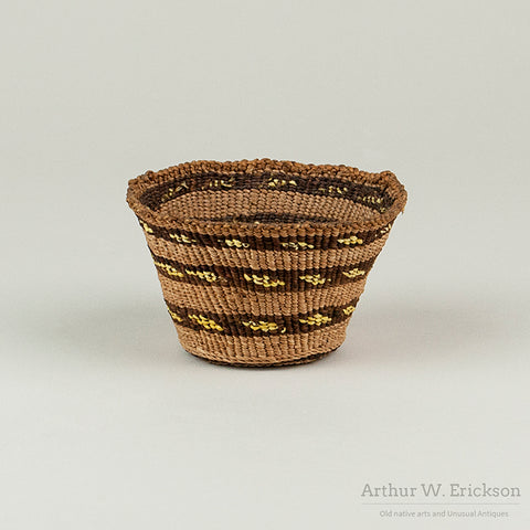 Small Klamath Basket With Porcupine Quill Design