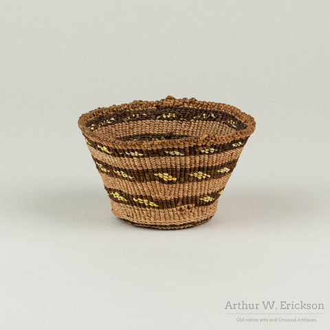 Small Klamath Basket With Porcupine Quill Design