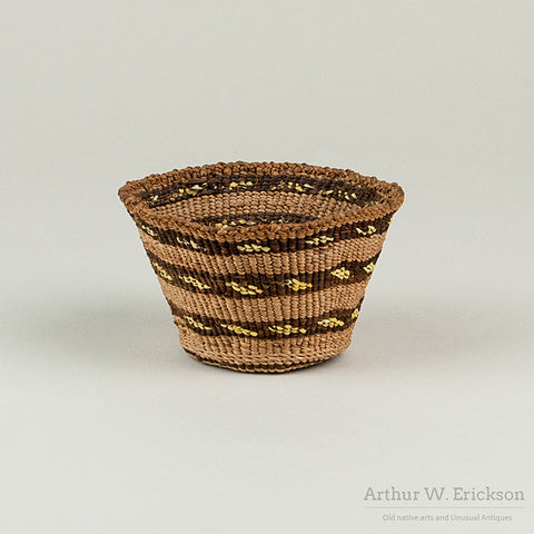 Small Klamath Basket With Porcupine Quill Design