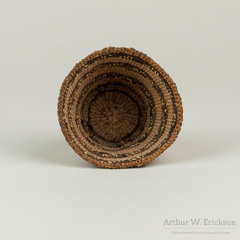 Small Klamath Basket With Porcupine Quill Design