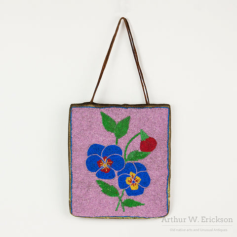 Plateau Beaded Bag With Two Pansies