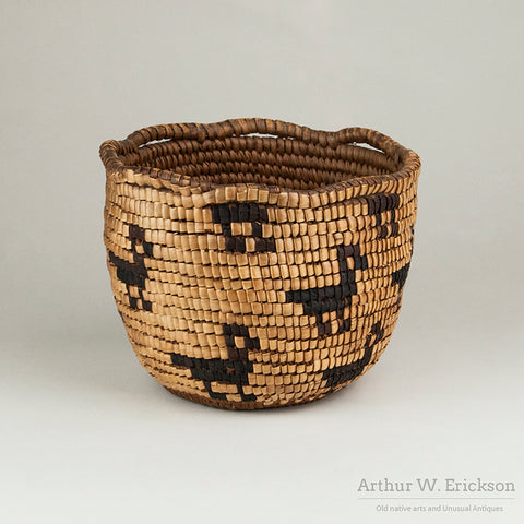 Small Fully Imbricated Figural Puget Sound Basket with Ducks