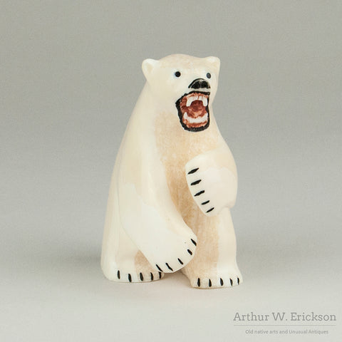 Inuit Carved Fierce Ivory Standing Bear by Joe Kunuluk