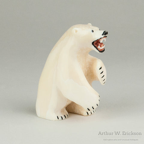 Inuit Carved Fierce Ivory Standing Bear by Joe Kunuluk