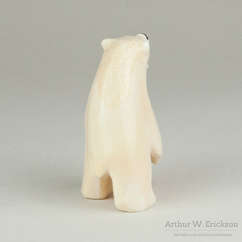 Inuit Carved Fierce Ivory Standing Bear by Joe Kunuluk