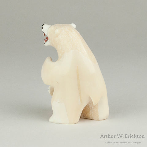 Inuit Carved Fierce Ivory Standing Bear by Joe Kunuluk