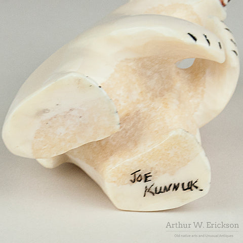 Inuit Carved Fierce Ivory Standing Bear by Joe Kunuluk