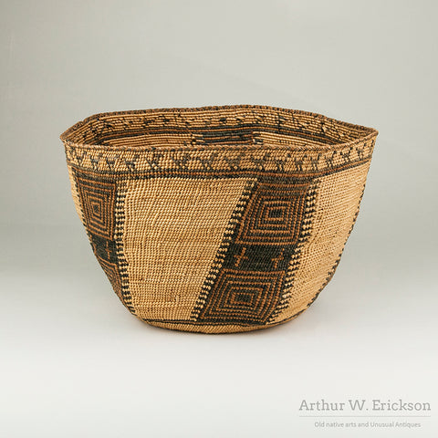 Large Chehalis Basket with Bird Figures Along the RIm