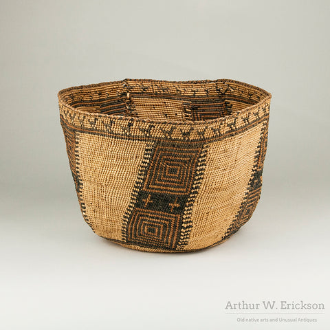 Large Chehalis Basket with Bird Figures Along the RIm