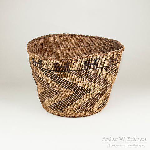 Large Quinault Basket with Dogs Around the Rim