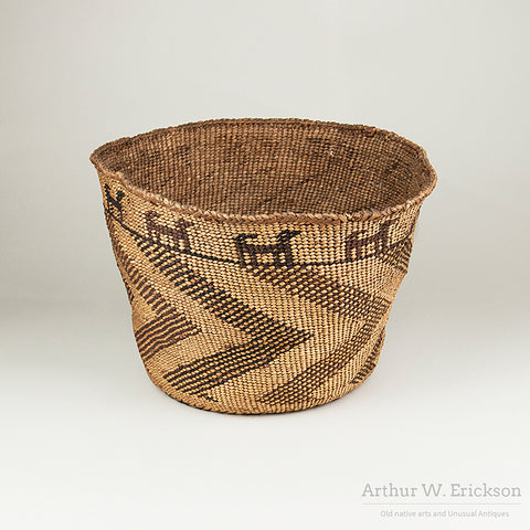 Large Quinault Basket with Dogs Around the Rim