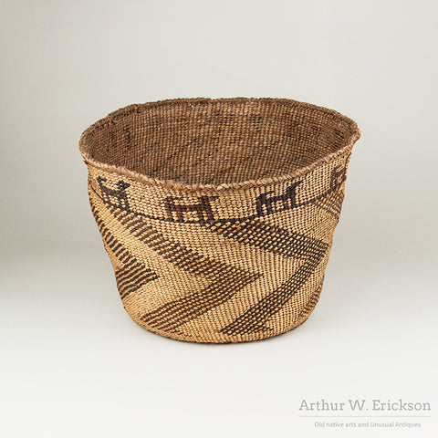 Large Quinault Basket with Dogs Around the Rim