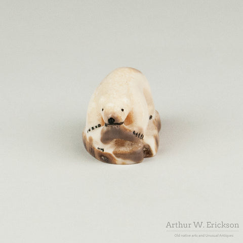 Small Inuit Carving of a Polar Bear With a Seal