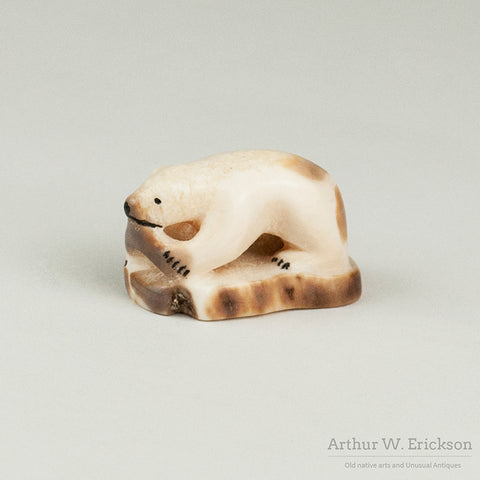 Small Inuit Carving of a Polar Bear With a Seal