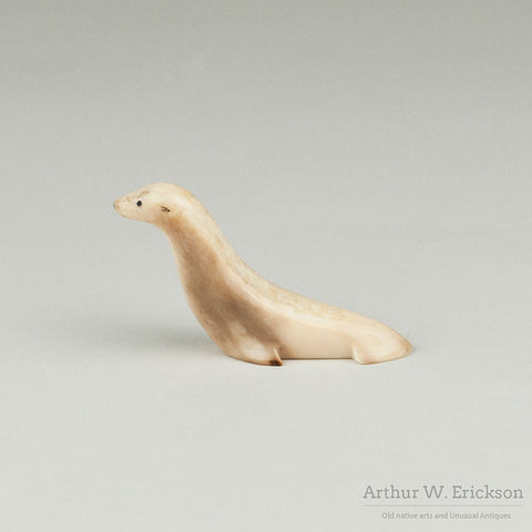 Inuit Carved Walrus Ivory Slippery Seal