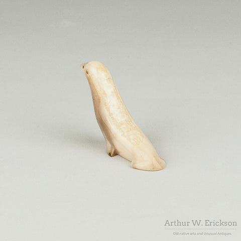 Inuit Carved Walrus Ivory Slippery Seal