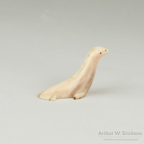 Inuit Carved Walrus Ivory Slippery Seal