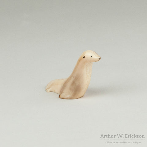 Inuit Carved Walrus Ivory Slippery Seal