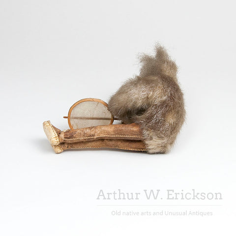 Inuit Figure of a Sitting Drummer with Carved Wood Head