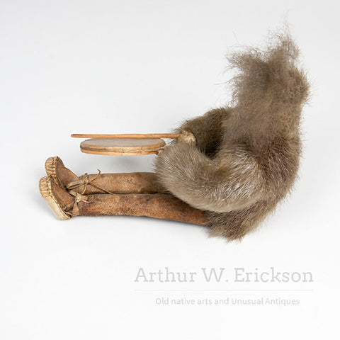 Inuit Figure of a Sitting Drummer with Carved Wood Head