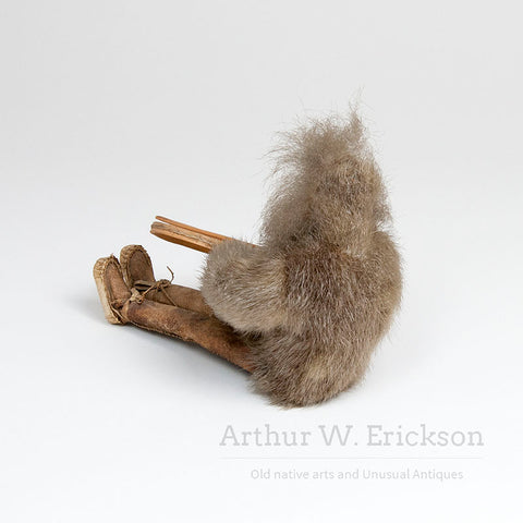 Inuit Figure of a Sitting Drummer with Carved Wood Head