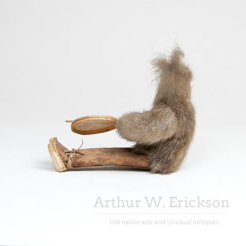 Inuit Figure of a Sitting Drummer with Carved Wood Head