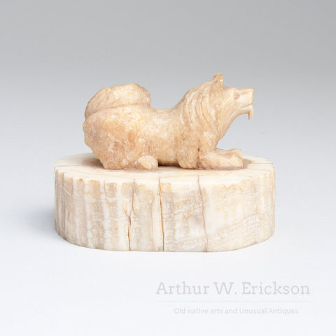 Fossilized Ivory Carved Husky Dog