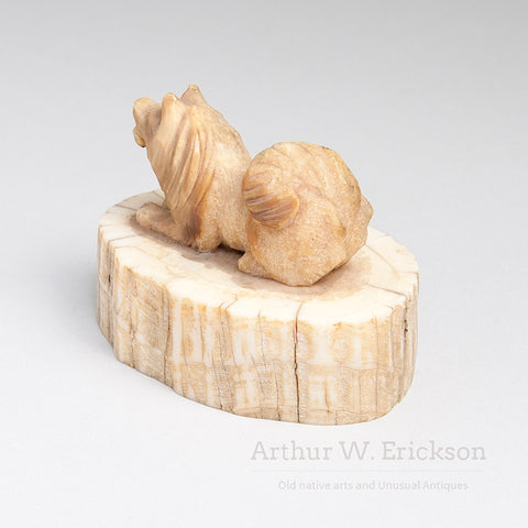 Fossilized Ivory Carved Husky Dog