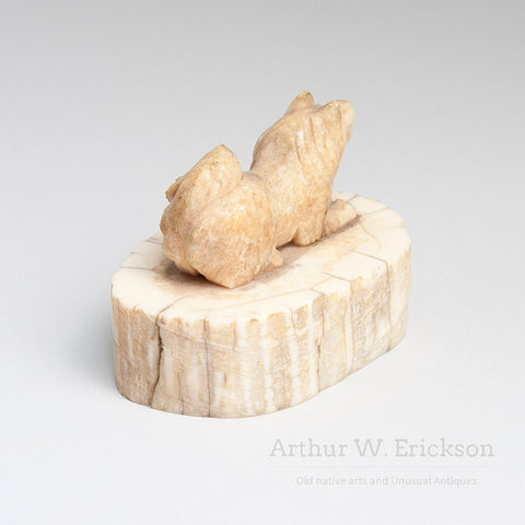 Fossilized Ivory Carved Husky Dog