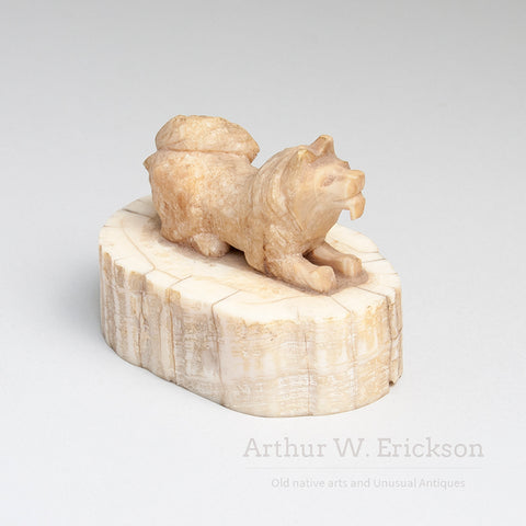 Fossilized Ivory Carved Husky Dog
