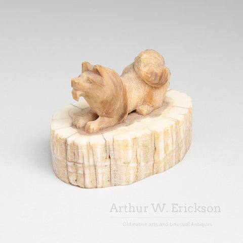 Fossilized Ivory Carved Husky Dog