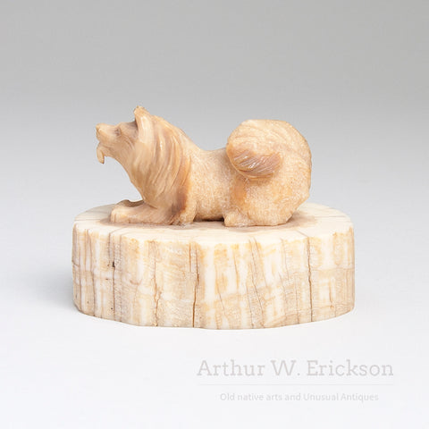 Fossilized Ivory Carved Husky Dog