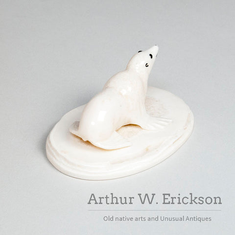 Walrus Ivory Sea Lion on an Ivory Mount by Paul Kulik