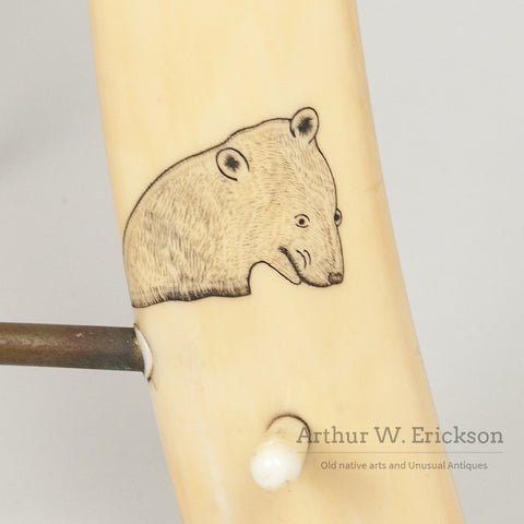 Scrimshawed Walrus Ivory Tusk Easel